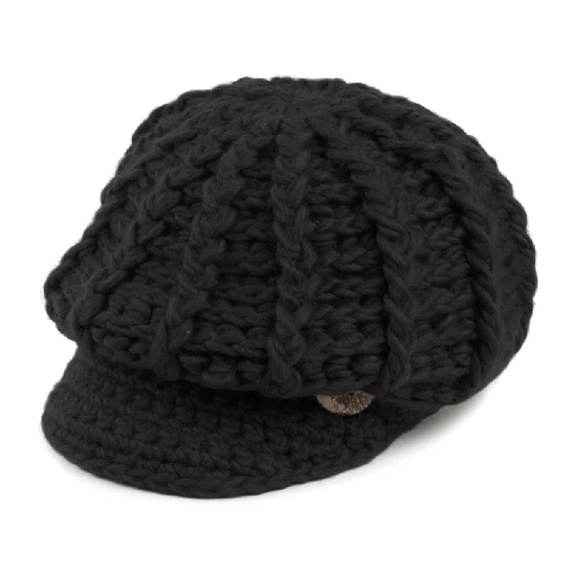 Minimalist cap with small stitched emblem -Scala Hats Letizia Crochet Peaked Beanie Hat - Black