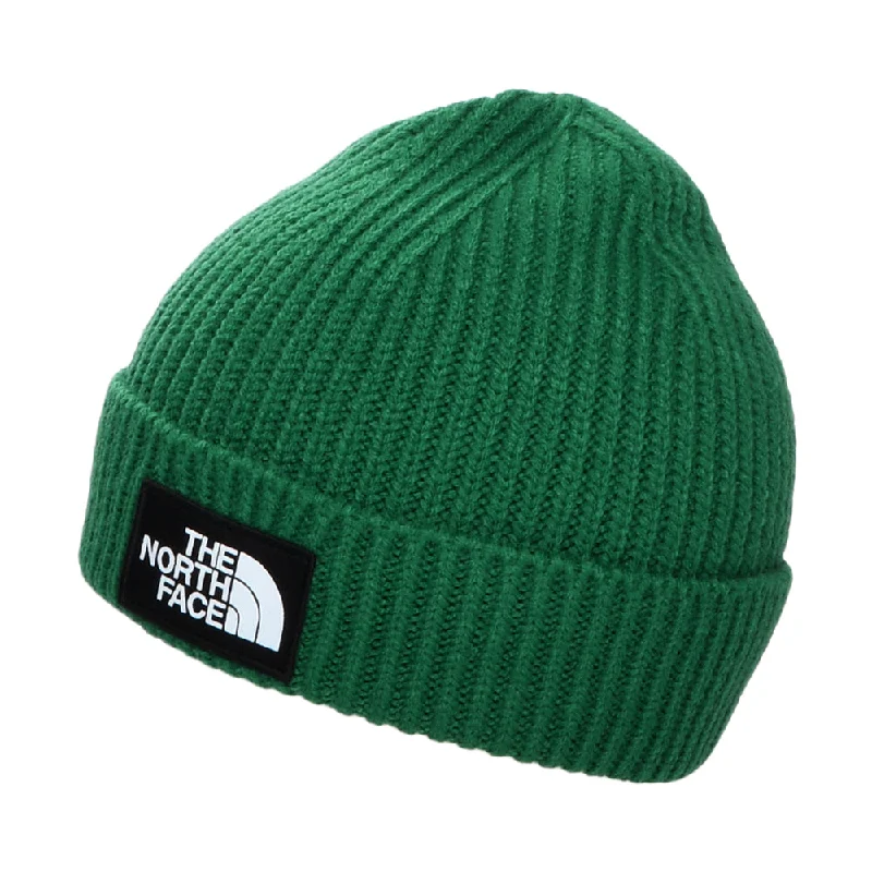 Sports team cap with bold logo front -The North Face Hats Kids TNF Box Logo Cuffed Beanie Hat - Evergreen