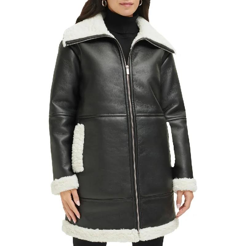 Snowboard Jackets for Snowy -Calvin Klein Womens Faux Leather Faux Fur Motorcycle Jacket