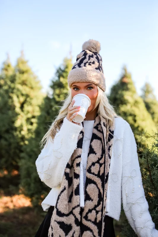 Cotton mesh cap for airy outdoor comfort -Fierce And Cozy Beige Leopard Pom Pom Beanie