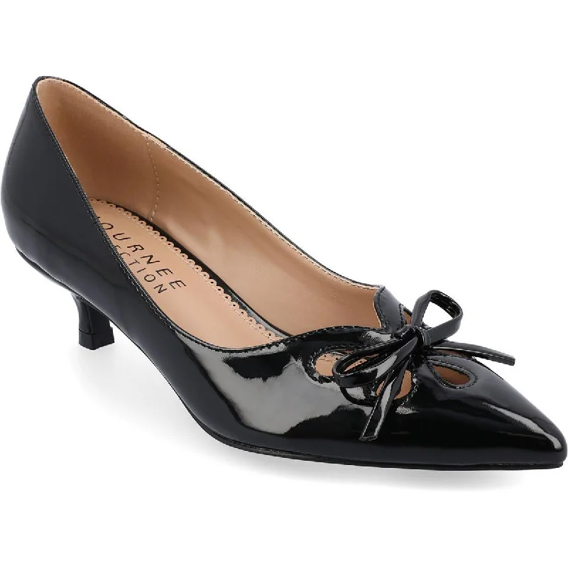 Ladies shoes for wide feet fit comfortably -Journee Collection Womens LUTANA Patent Leather Kitten Heel Pumps