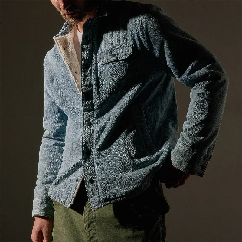 Fishing Jackets for Water Activity -Denim Sherpa Shirt Jacket - Bleach Wash