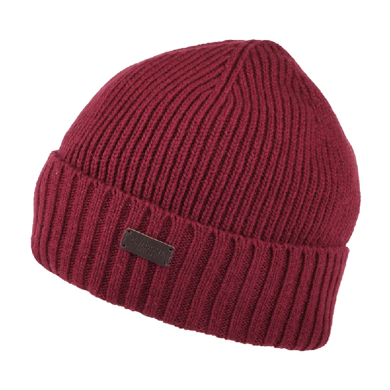 Soft cap for sensitive scalp comfort -Barbour Hats Carlton Wool Blend Beanie Hat - Cranberry