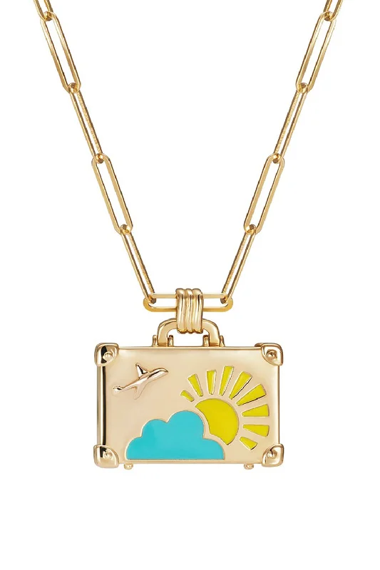 Yellow Mini Dresses for Bright Look -Weekend Trip Mini Suitcase Pendant Necklace