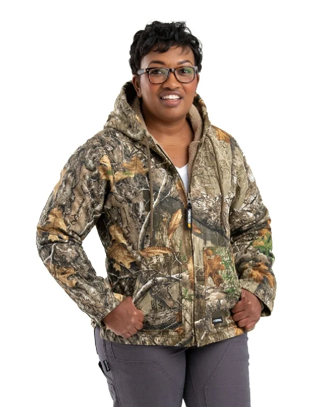 Office Jackets for Professional -Camo Women's Camo Sherpa-Lined Softstone Duck Hooded Jacket