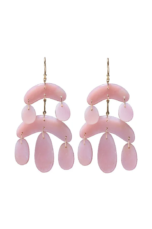 Mini Dresses for Youthful Style -Mini Cut Stone Pink Opal Chandelier Earrings