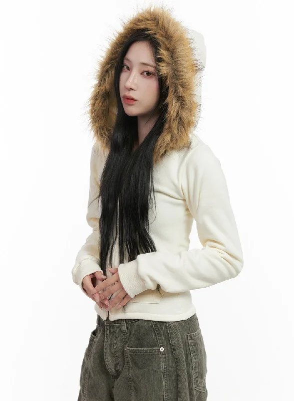 Wedding Jackets for Ceremony -Cozy Fur Hooded Crop Jacket CD404