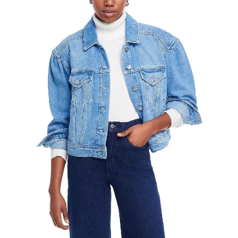 Casual Friday Jackets for Relaxed -Paige Womens Blythe Embellished Short Denim Jacket