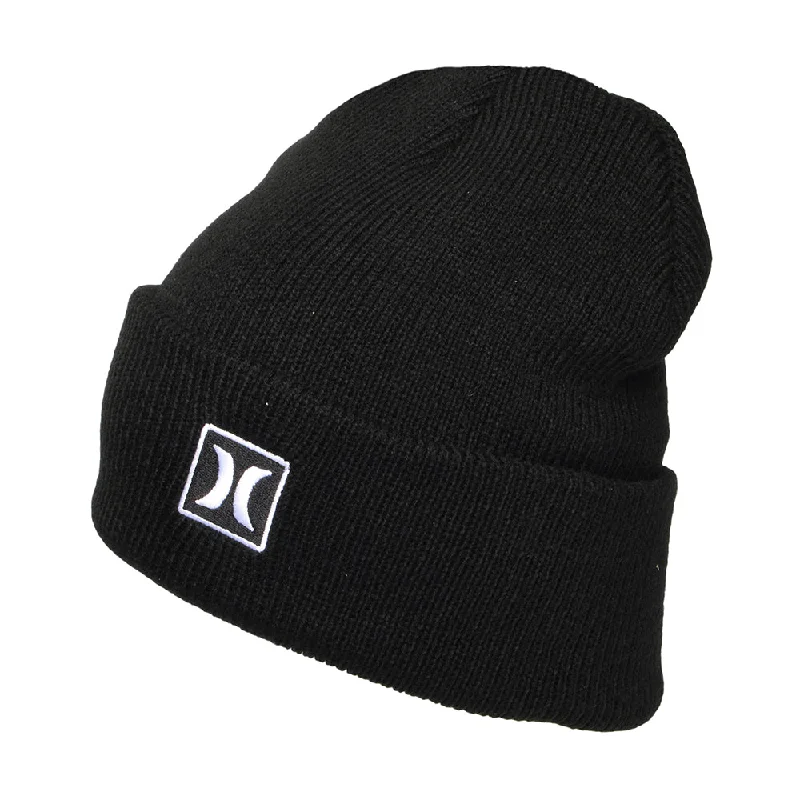 Graphic trucker cap for playful fashion flair -Hurley Hats Square Icon Cuff 2.0 Beanie Hat - Black