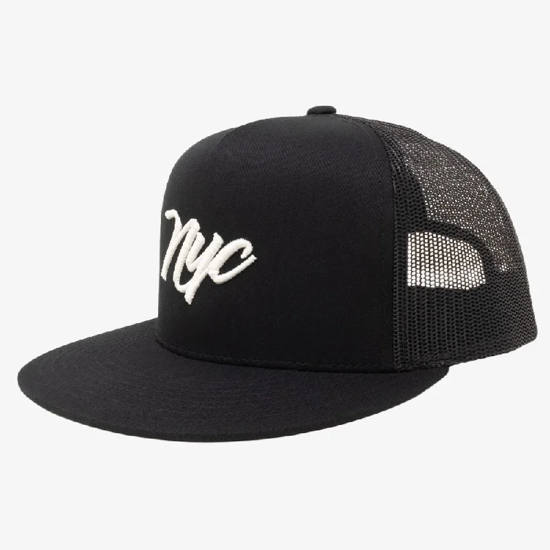 Neon trucker cap for high-visibility safety -Scopd Trucker Snapback Hat 'NYC Logo' Black