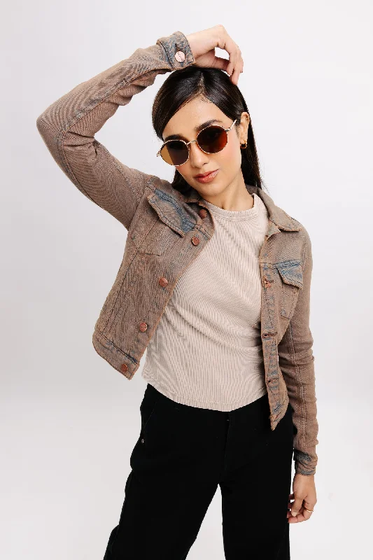 Leather Jackets for Stylish Look -Brown Play Stretch Denim Jacket