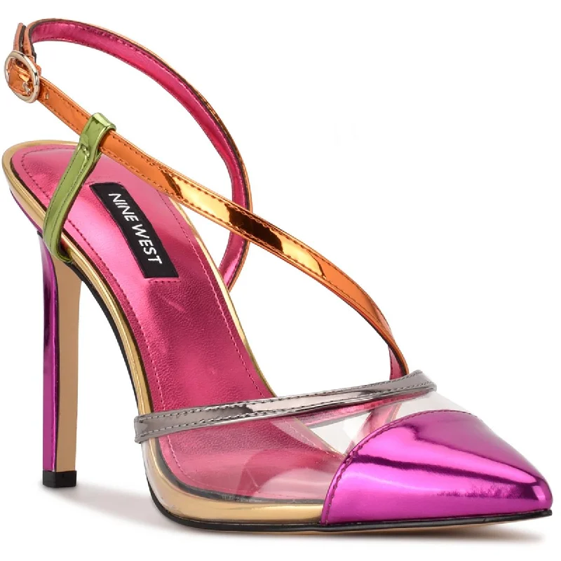 Ladies shoes with vibrant prints feel lively -Nine West Womens Timie 8 Faux Leather Ankle Strap Pumps