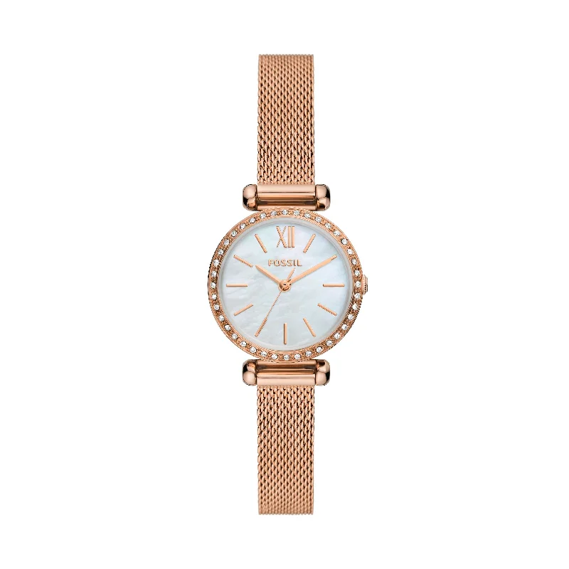 Floral Mini Dresses for Romantic Look -Fossil Women's Tillie Mini Three-Hand, Rose Gold-Tone Stainless Steel Mesh Watch