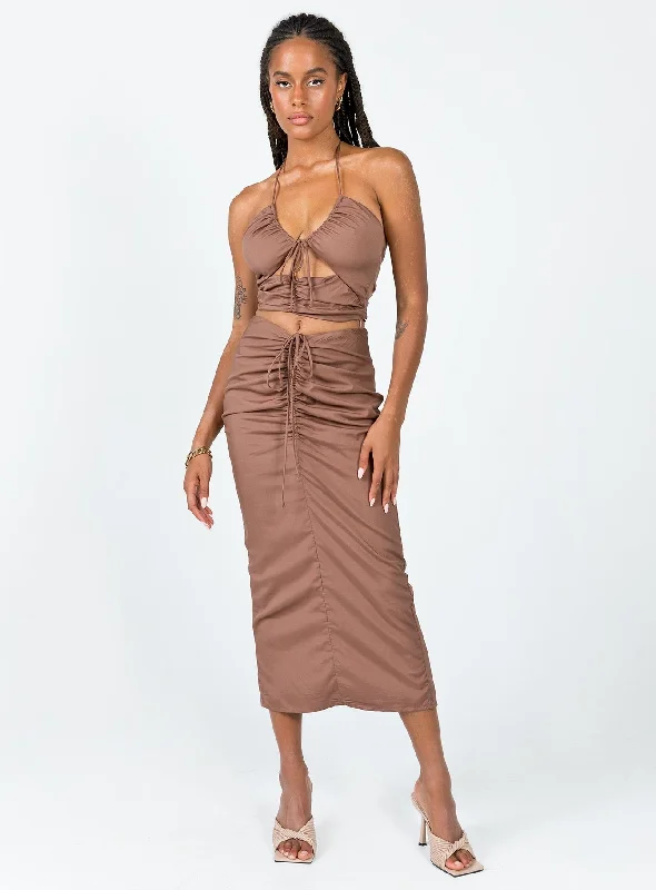 Satin Mini Dresses for Luxurious Feel -Amora Set Brown