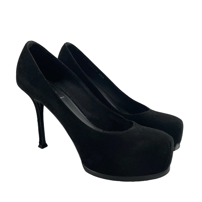 Ladies shoes with slip-resistant soles stay safe -YVES SAINT LAURENT/Heels/EU 38.5/Suede/BLK/CLASSIC PUMPS