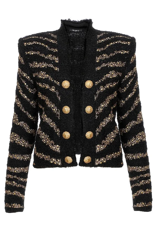 Beaded Jackets for Decoration -Side to Side Zebra Tweed Jacket