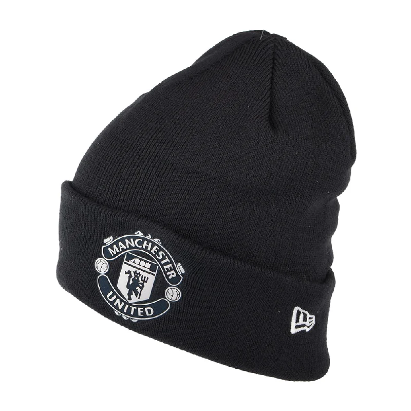 Wool trucker cap for warm stylish wear -New Era Manchester United FC Beanie Hat - Rubber Woven Cuff - Navy Blue