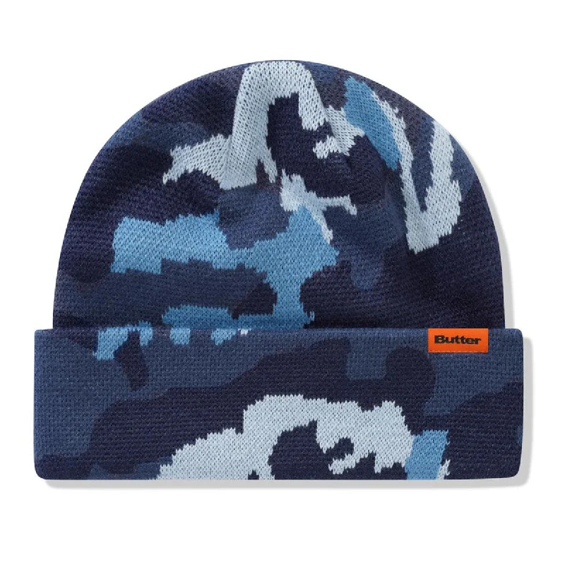 Retro baseball cap with classic team colors -Butter Goods - Camo Cuff Beanie Marine Camo