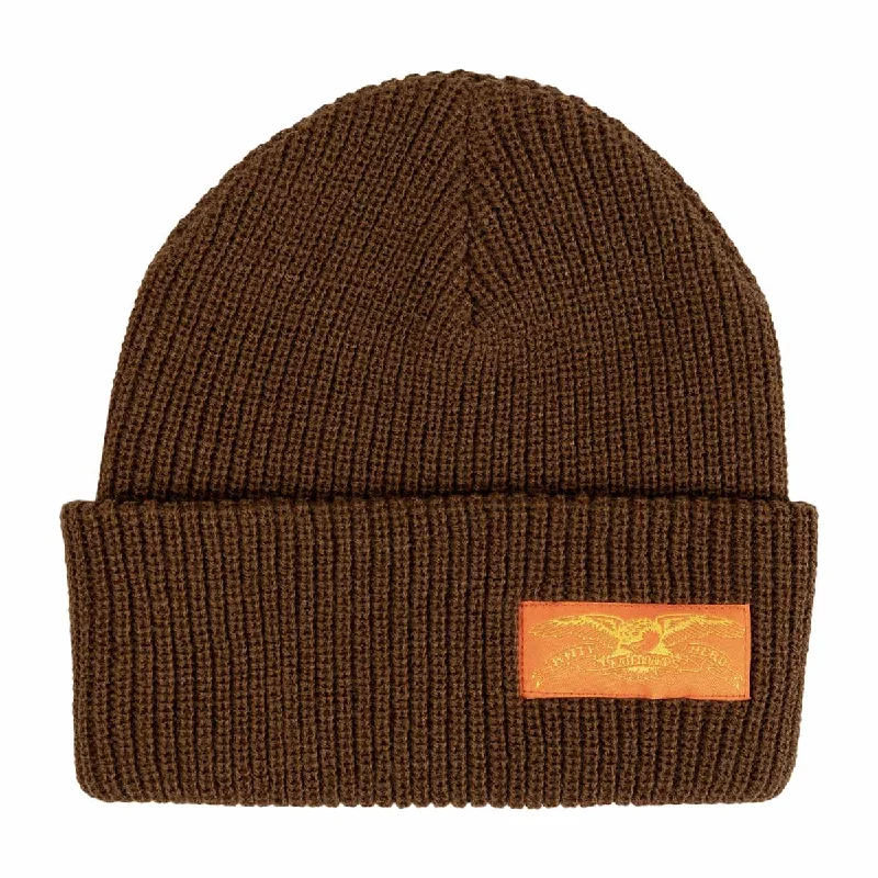 Premium snapback cap with embroidered artwork -Anti Hero - Stock Eagle Label Cuff Beanie Brown/Orange/Yellow