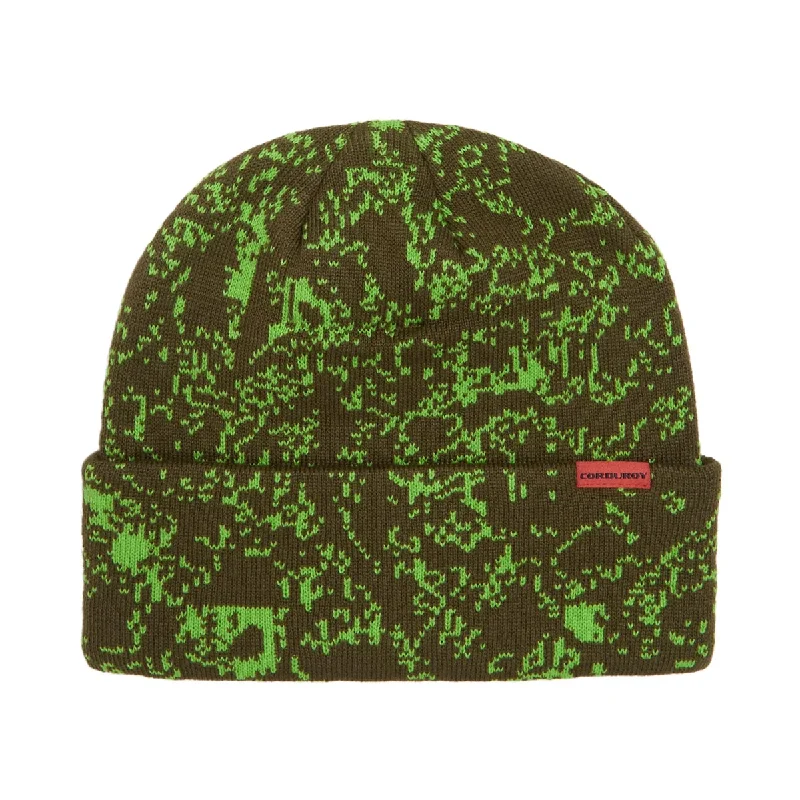 Graphic print cap for artistic expression -Corduroy Cell Camo Beanie - Army