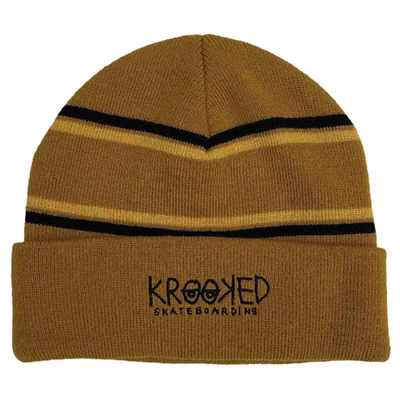 Adjustable cap with sturdy velcro closure -Krooked - Krooked Eyes Cuff Beanie Natural/Gold/Black