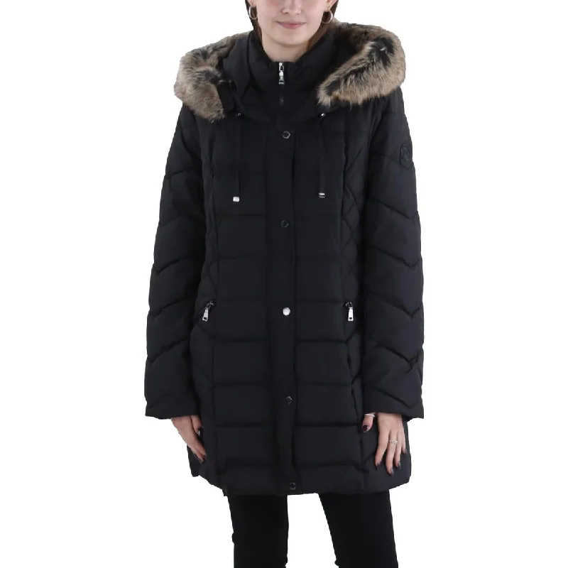 Recycled Jackets for Green -Laundry by Shelli Segal Womens Faux Fur Trim Hooded Puffer Jacket