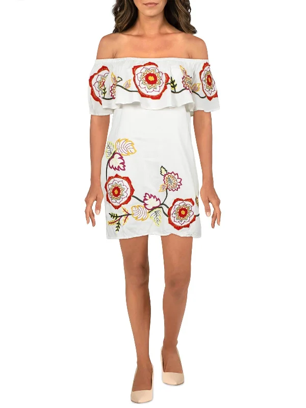 One Shoulder Mini Dresses for Asymmetric -Adelaide Womens Floral Embroidered Mini Sundress