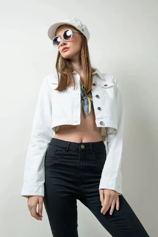 Black Jackets for Versatile -White Cropped Denim Jacket