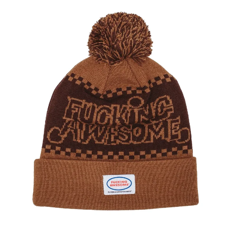 Adjustable snapback cap for easy fit tweaks -Fucking Awesome - PBS Jacquard Ball Beanie Brown