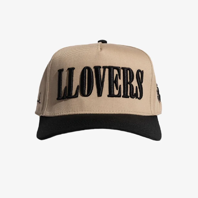 Camouflage dad cap for subtle outdoor blend -LLovesick 'LLOVERS' 3D Embroidered 5-Panel Snapback Cap Khaki / Black LL1-102-KHB