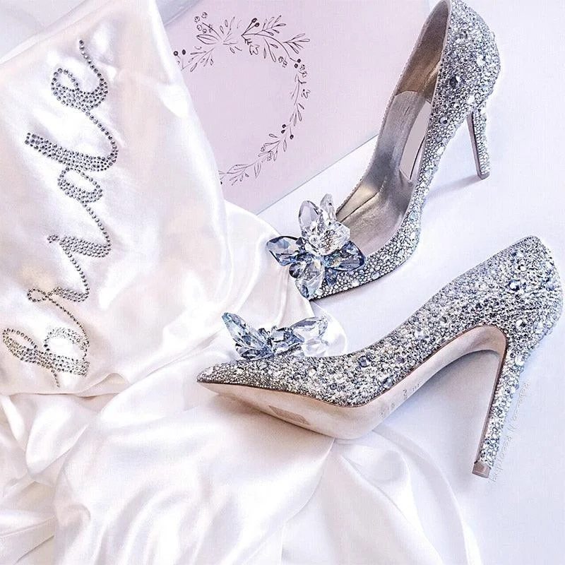 Ladies shoes for summer nights shimmer lightly -Crystal Rhinestone Wedding Pumps Shoes