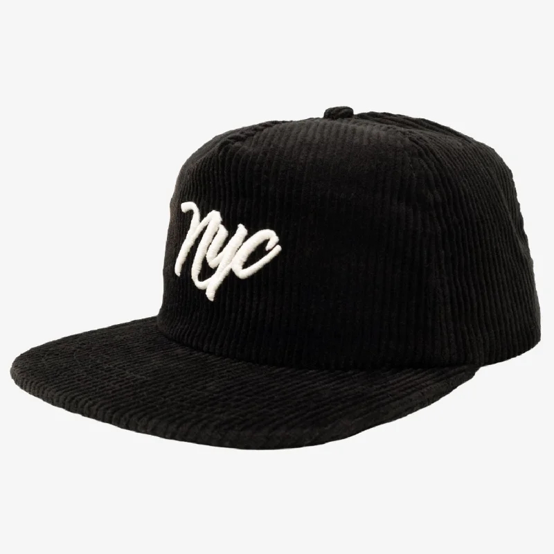 Wool sports cap for chilly game nights -Scopd Corduroy Snapback Hat 'NYC Logo' Black