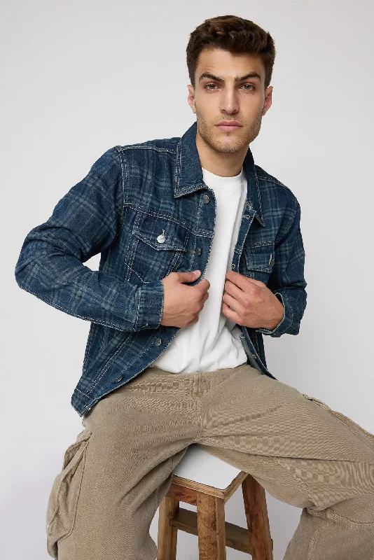 Recycled Jackets for Green -Men's Retro Plaid Denim Jacket