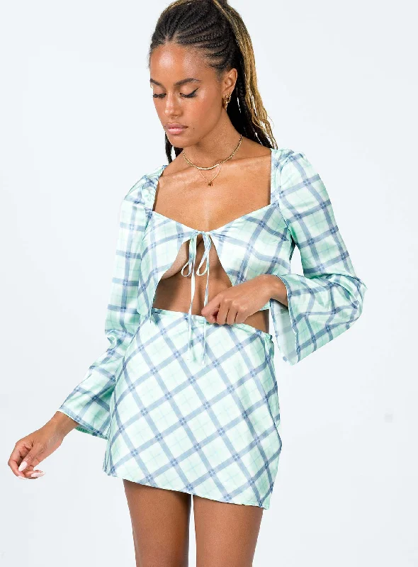 Solid Color Mini Dresses for Simple Style -Sheena Set Green Check