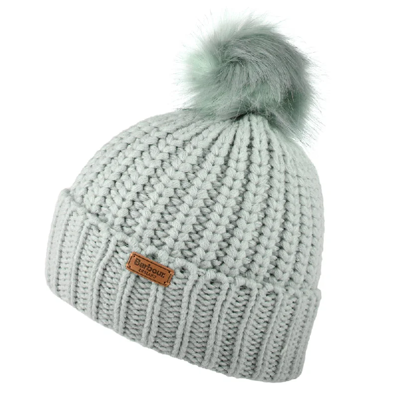 Retro cap with faded wash finish -Barbour Hats Saltburn Faux Fur Pom Bobble Hat - Ice Blue