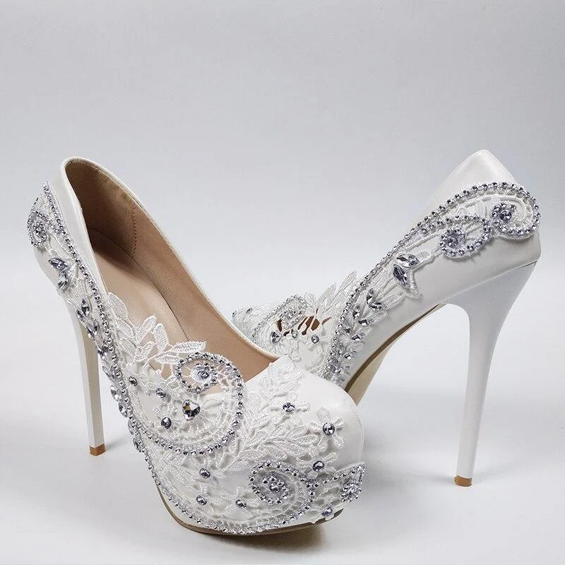 Ladies shoes with arch support ease pain -Crystal Floral Wedding Pumps Shoes