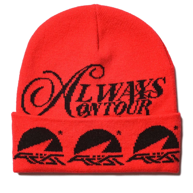 Canvas dad cap for rugged daily style -Always On Tour Script Beanie - Red/White