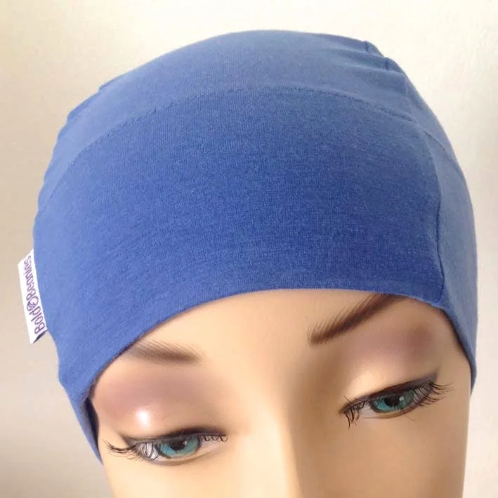 Wool blend cap for cozy fall fashion -Thin Soft Cotton Blue Chemo Beanie