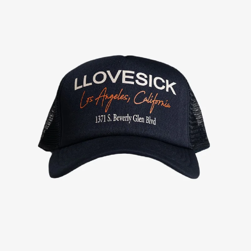 Adjustable strap cap for custom size comfort -LLovesick 'Starter Pack' 5-Panel Foam Trucker Snapback Cap Navy Blue