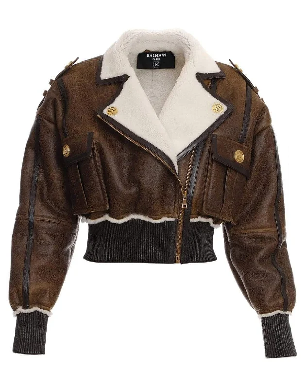 Ski Jackets for Winter Sports -Leather Trim Shearling Jacket