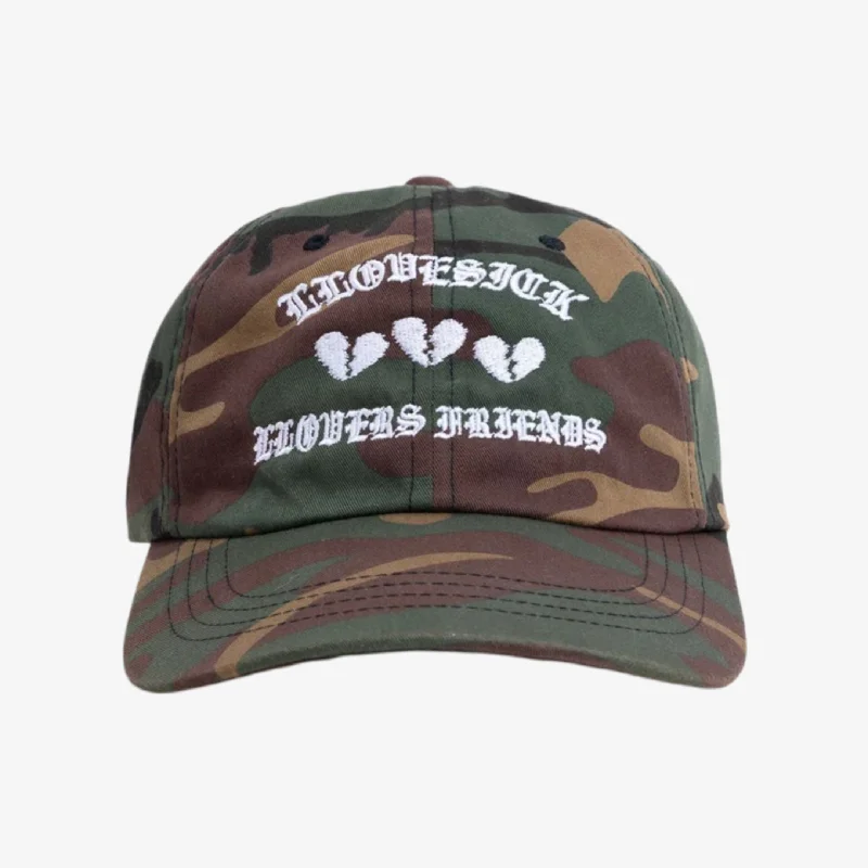 Classic cap with subtle tonal embroidery -LLovesick 'Trinity Hearts' Embroidered Dad Cap Camo LL1-177-CAM