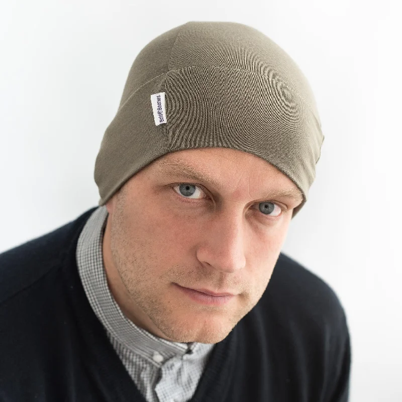 Cotton twill cap for durable daily use -Khaki Mens Plain Chemo Day & Sleep Hat