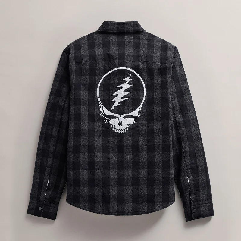 Studded Jackets for Statement -Men's Grateful Dead Sherpa Lined Plaid Jacket - Flannel/Black