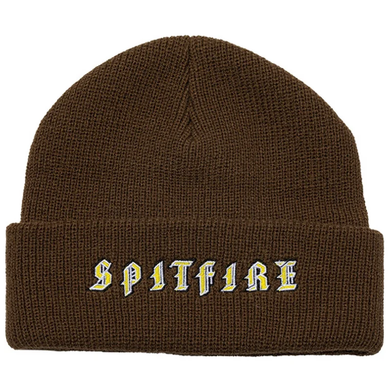 Classic cap with subtle tonal embroidery -Spitfire - Old E Cuff Beanie Brown