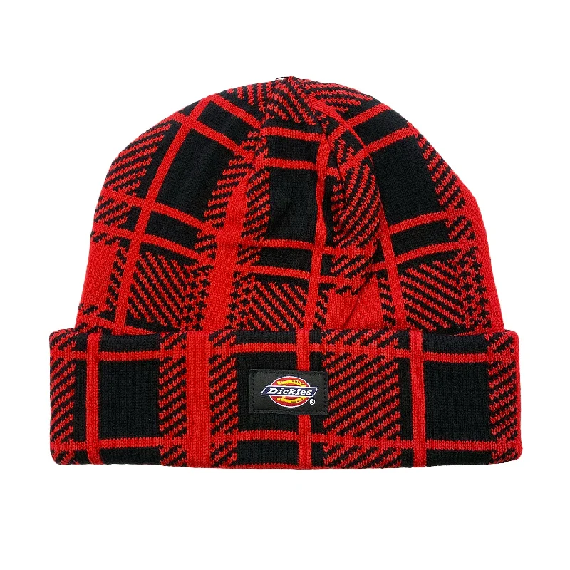 Lightweight sports cap with UV protection -Dickies - Classic Label Plaid Beanie Red