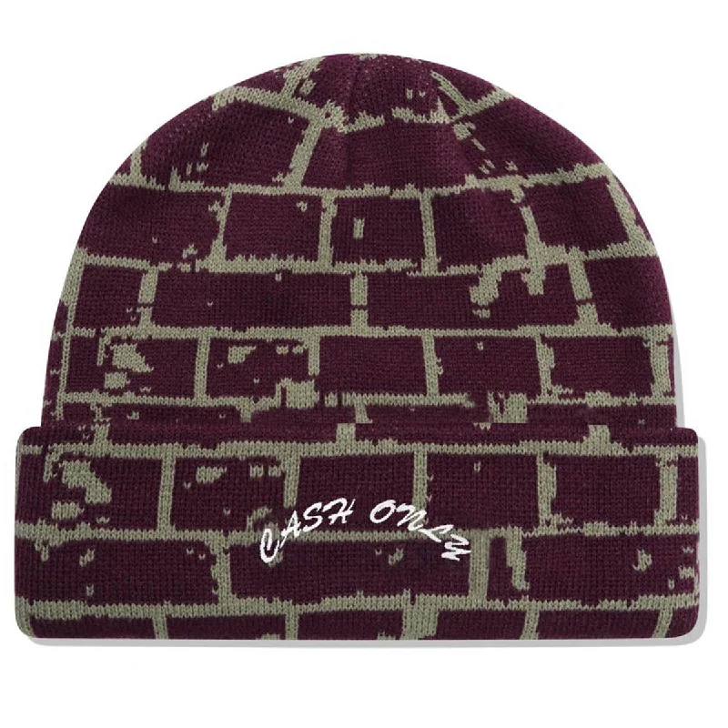 Classic black cap for versatile outfit pairing -Cash Only - Bricks Beanie Maroon