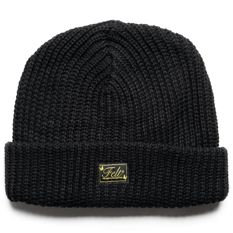 Washed denim cap for broken-in softness -Felt Foreman Beanie - Black