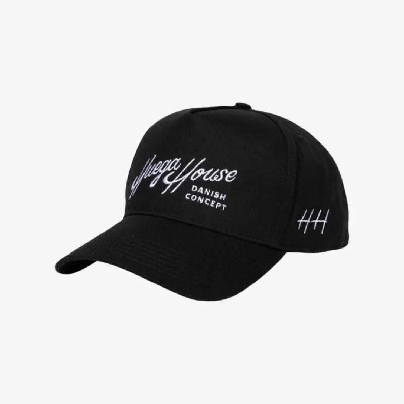 Cotton twill cap for durable daily use -Huega House 'Everyday Retro Script' 5-Panel Snapback Hat Black / White