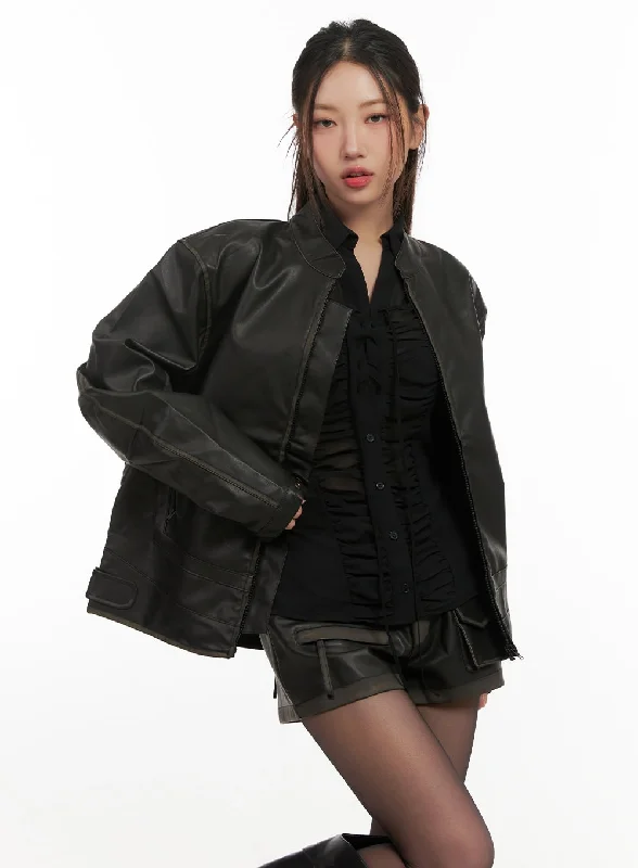 High-End Jackets for Exclusivity -Stylish Moto Faux Leather Jacket CN428