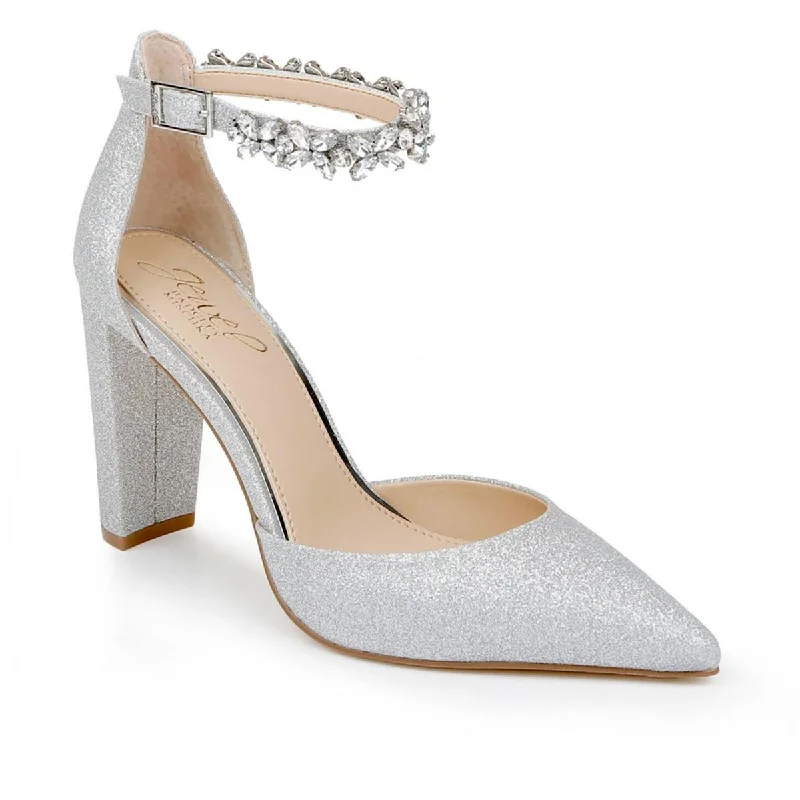 Ladies shoes featuring mirrored finishes dazzle bold -Jewel Badgley Mischka Womens Ollie  Ankle Strap Dressy Pumps